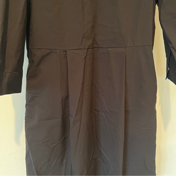 Muji Black Lagenlook Long Line Rounded Hem Cotton Midi Dress Modest Pockets - Picture 3 of 8